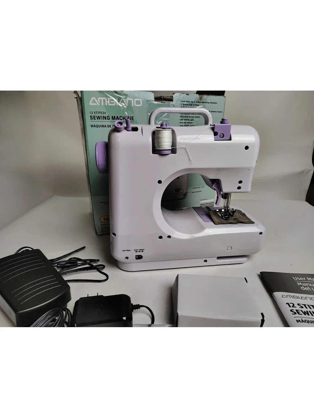 Ambiano 12 Stitch Sewing Machine Portable Compact Kit 16472 White Purple